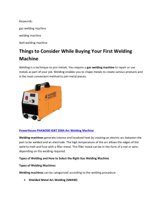 Things to Consider While Buying Your First Welding Machine