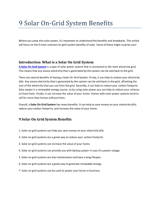 solar on grid system benefits