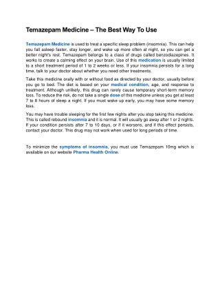 Temazepam Medicine – The Best Way To Use