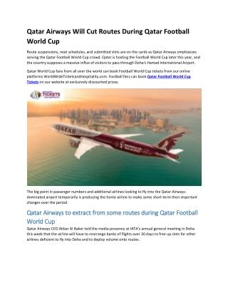 Qatar Airways Will Cut Routes During Qatar Football World Cup
