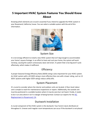 5 Important HVAC System Features You Should Know About