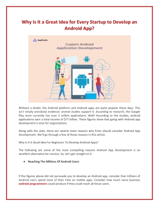 Why Is It a Great Idea for Every Startup to Develop an Android App