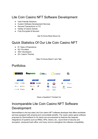 Lite Coin Casino NFT Software