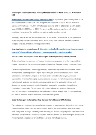 Radiosurgery Systems (Neurology Devices) Market Estimated to Reach USD 2,463.94 Million by 2028