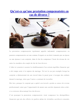 Prestation compensatoire en cas de divorce, c'est quoi ?