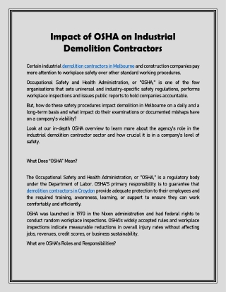 Impact of OSHA on Industrial Demolition Contractors