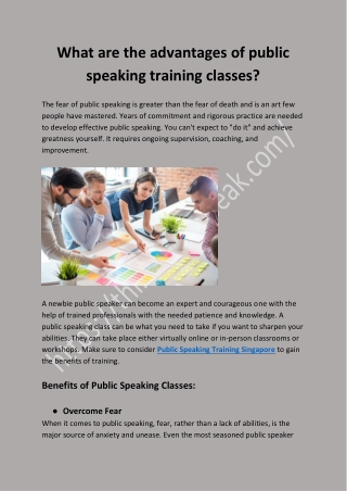What are the advantages of public speaking training classes?
