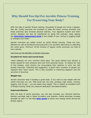 Why Should You Opt For Aerobic Fitness Training For Preserving Your Body