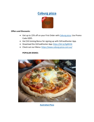 15% off - Coburg Pizza Restaurant Sydney road Takeaway , VIC