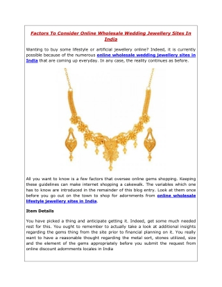 Factors To Consider Online Wholesale Wedding Jewellery Sites In India