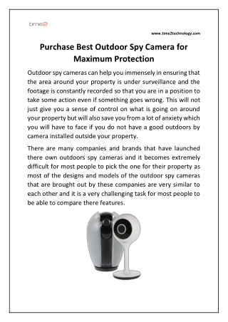 Purchase Best Outdoor Spy Camera for Maximum Protection