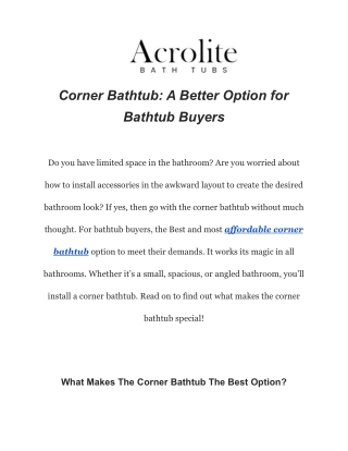 Buy Corner Bathtub Online - Corner Bathtub Manufacturer in India