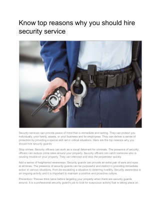 Know top reasons why you should hire security service