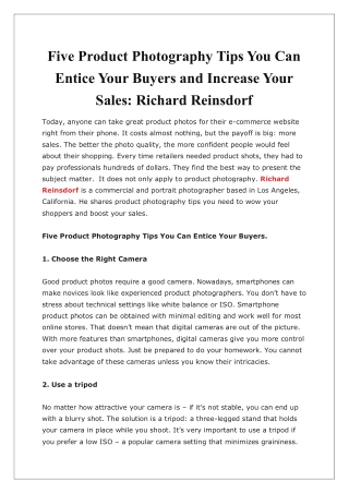 Five Product Photography Tips You Can Entice Your Buyers and Increase Your Sales