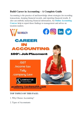 Know About A Career in Accounting – A Complete Guide | Academy tax4wealth