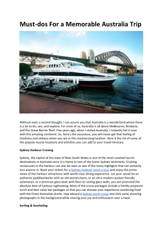 Must-dos For a Memorable Australia Trip