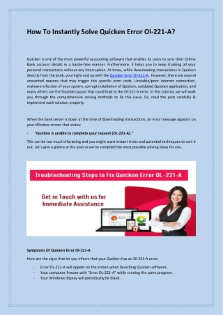 How To Instantly Solve Quicken Error Ol-221-A