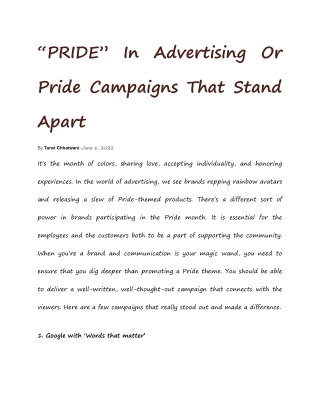 “PRIDE” In Advertising Or Pride Campaigns That Stand Apart