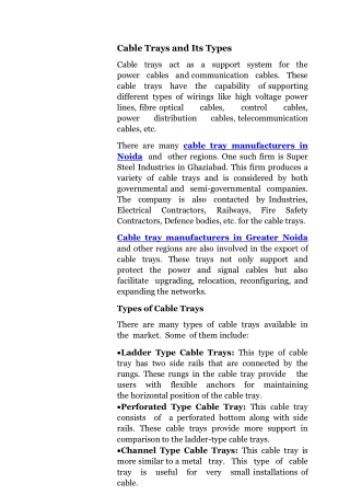 Cable Trays and Its Types