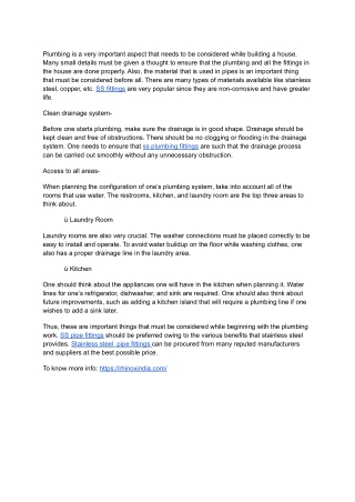 Some important point to be kept in mind while starting plumbing work