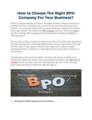 How to Choose The Right BPO Company For Your Business