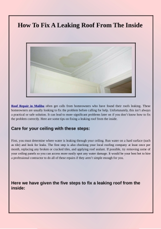 How To Fix A Leaking Roof From The Inside