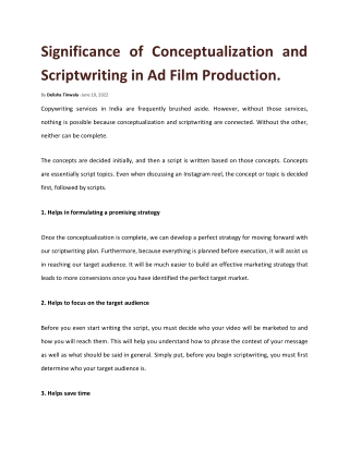 Significance of Conceptualization and Scriptwriting in Ad Film Productio