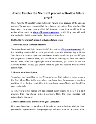 How to Resolve the Microsoft product activation failure error?
