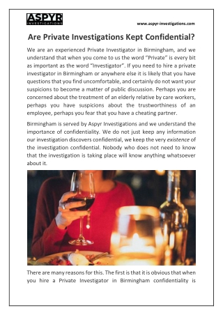 Are Private Investigations Kept Confidential