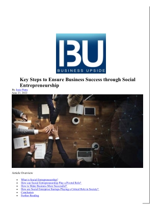 Key Steps to Ensure Business Success through Social Entrepreneurship