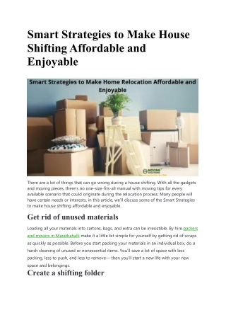 Smart Strategies to Make House Shifting Affordable and Enjoyable