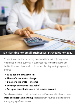 Tax Planning For Small Businesses: Strategies For 2022