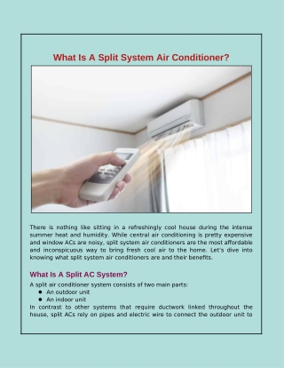 Things You Need To Know About Split System Air Conditioners