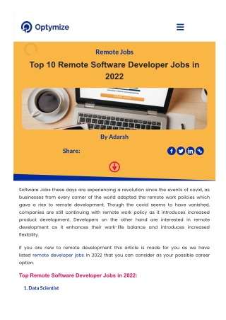 Top 10 Remote Software Developer Jobs in 2022 | Optymize