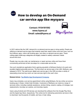 How to develop an On-Demand car service app like mysyara