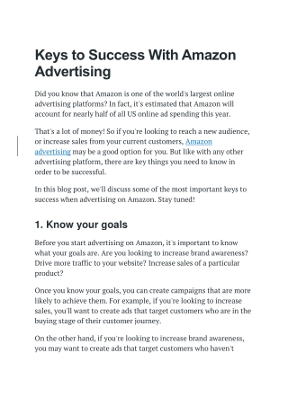 Keys to Success With Amazon Advertising