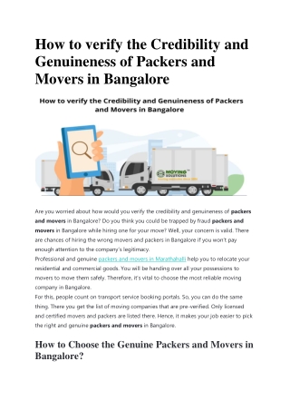 How to verify the Credibility and Genuineness of Packers and Movers in Bangalore