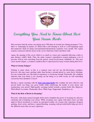 Everything You Need to Know About Best Yoni Steam Herbs