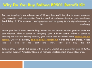 Why Do You Buy Balboa BP501 Retrofit Kit?