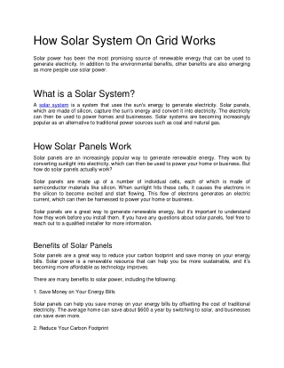 How Solar System On Grid Works