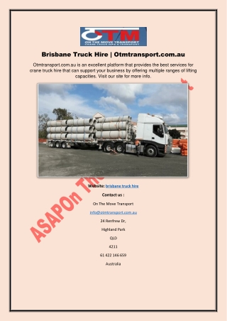 Brisbane Truck Hire | Otmtransport.com.au