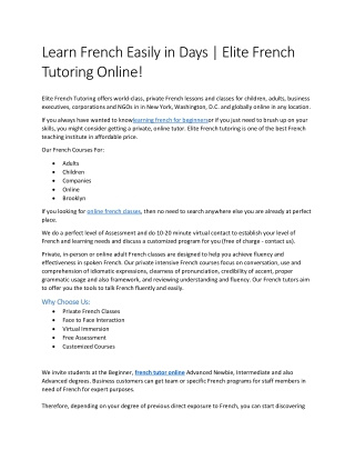 Learn French Easily in Days | Elite French Tutoring Online!