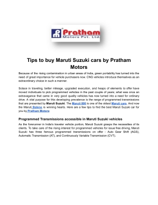 Tips to buy Maruti Suzuki cars by Pratham Motors