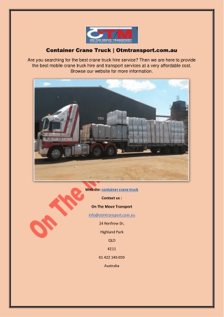 Container Crane Truck | Otmtransport.com.au