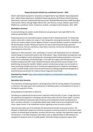 Dispensing Systems Market Size, and Market Forecast – 2029