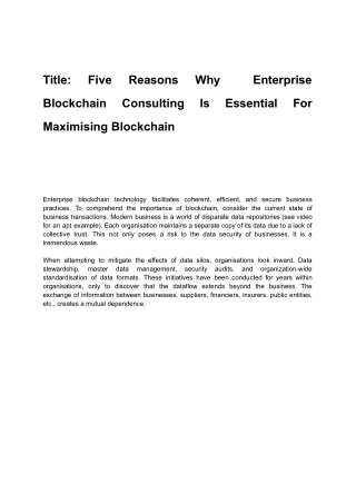Title_ Five Reasons Why  Enterprise Blockchain Consulting Is Essential For Maximising Blockchain