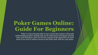 Poker Games Online - Guide For Beginners