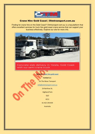 Crane Hire Gold Coast | Otmtransport.com.au