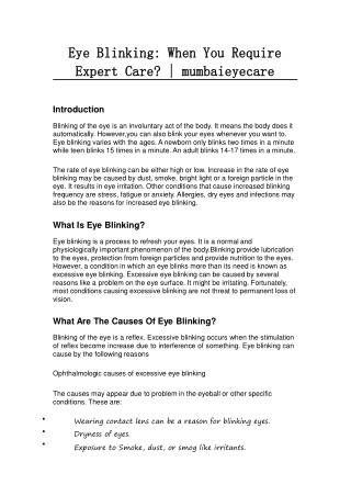 Eye Blinking: When You Require Expert Care? | mumbaieyecare