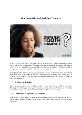 Oral Sensitivity and Oral Care Products